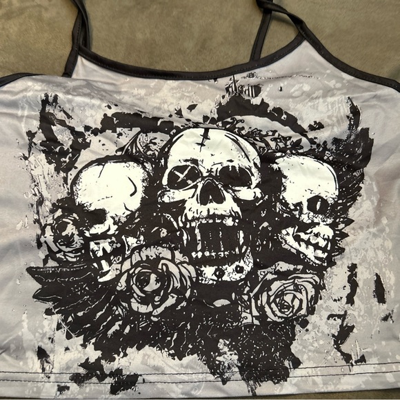 SKULL TANK TOP RARE PUNK ROCK EMO GOTH Spaghetti Straps Size Large black - Picture 3 of 12
